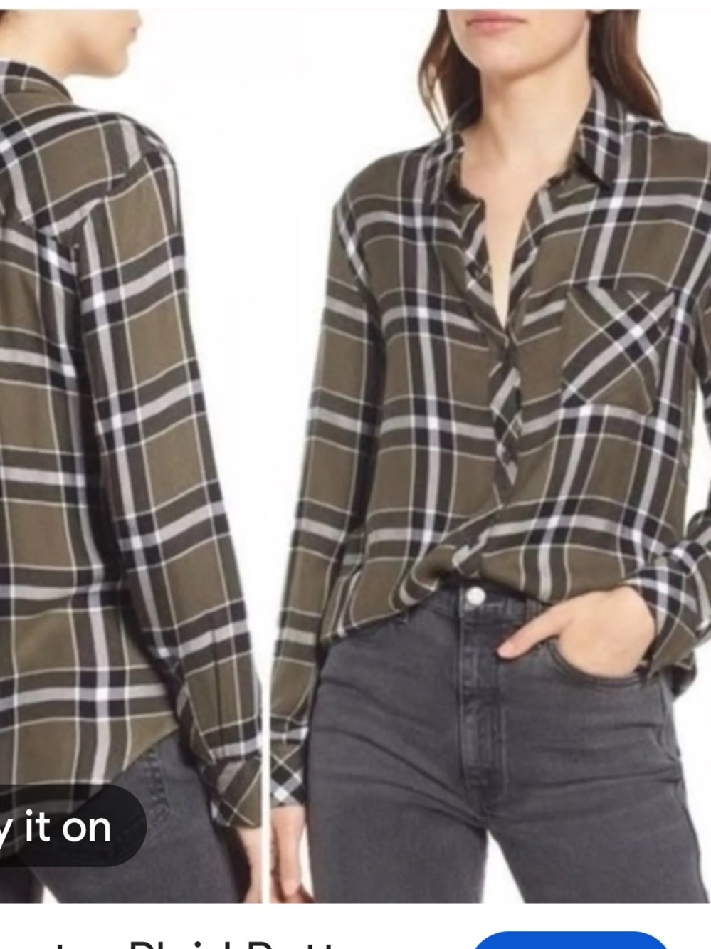 Rails Hunter plaid small Olive and Black Plaid Button-Up Shirt